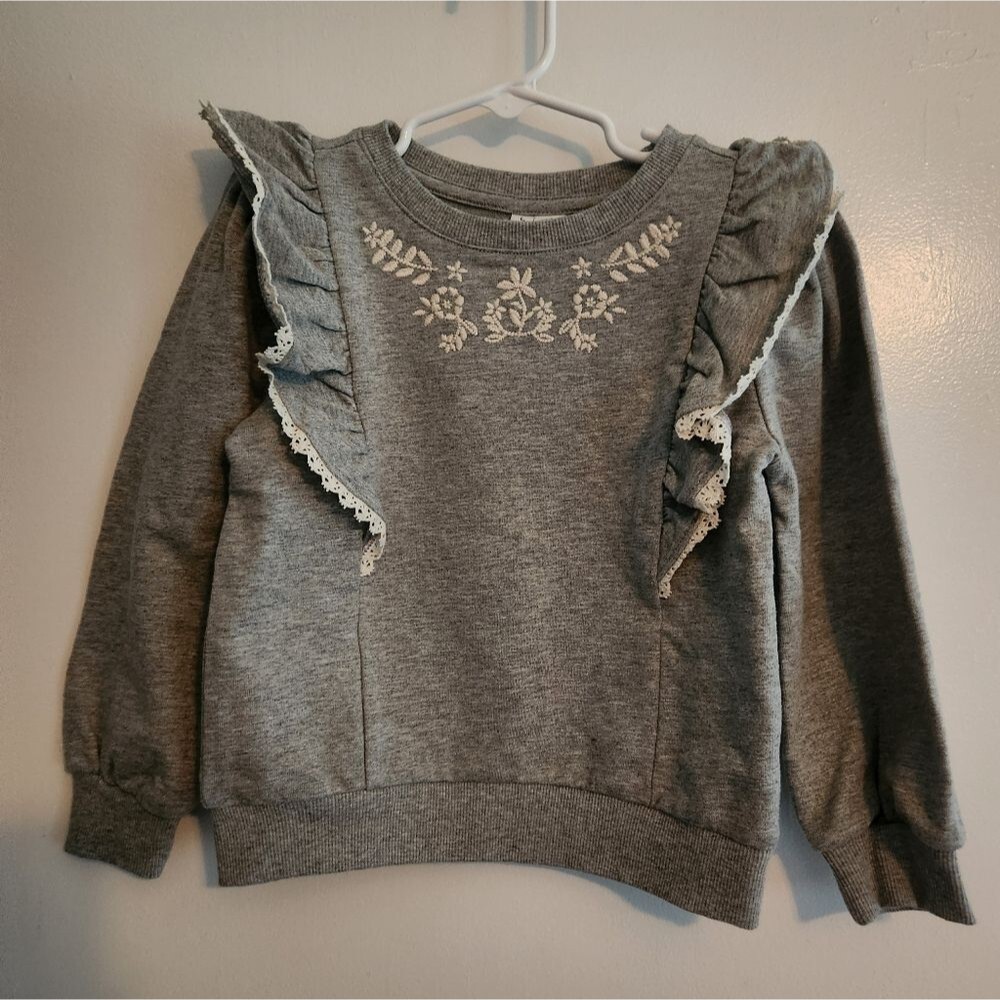 Janie And Jack Embroidered Ruffled Sweatshirt Size 4 100% Cotton